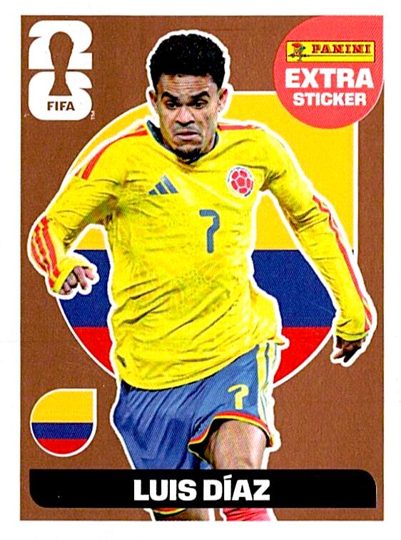 STICKERS FIFA WORLD CUP 2026 LUIS DIAZ EXTRA STICKER BRONZE