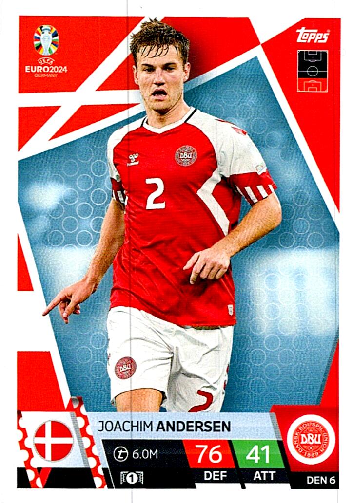 TOPPS MATCH ATTAX UEFA EURO 2024 JOACHIM ANDERSEN DINAMARCA NºDEN6