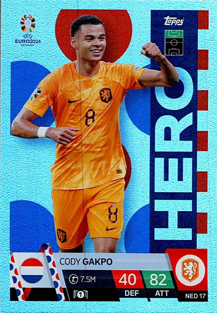 TOPPS MATCH ATTAX UEFA EURO 2024 CODY GAKPO HOLANDA NºNED17 HERO