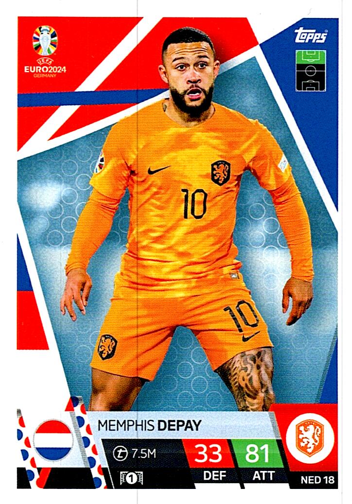 TOPPS MATCH ATTAX UEFA EURO 2024 MEMPHIS DEPAY HOLANDA NºNED18