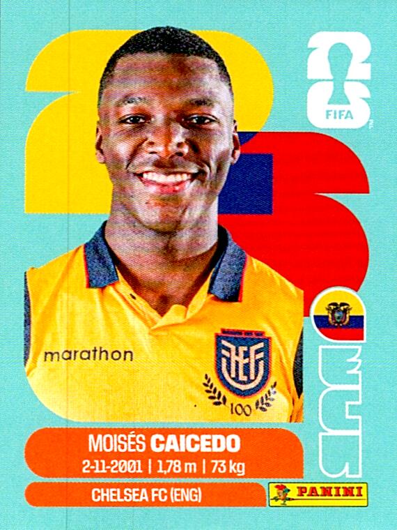 STICKERS FIFA WORLD CUP 2026 MOISES CAICEDO NºECU 9