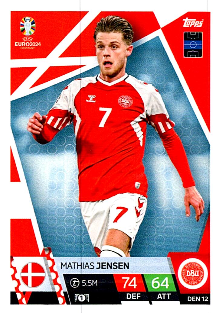 TOPPS MATCH ATTAX UEFA EURO 2024 MATHIAS JENSEN DINAMARCA NºDEN12