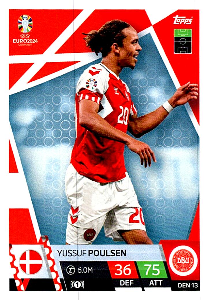 TOPPS MATCH ATTAX UEFA EURO 2024 YUSSUF POULSEN DINAMARCA NºDEN13