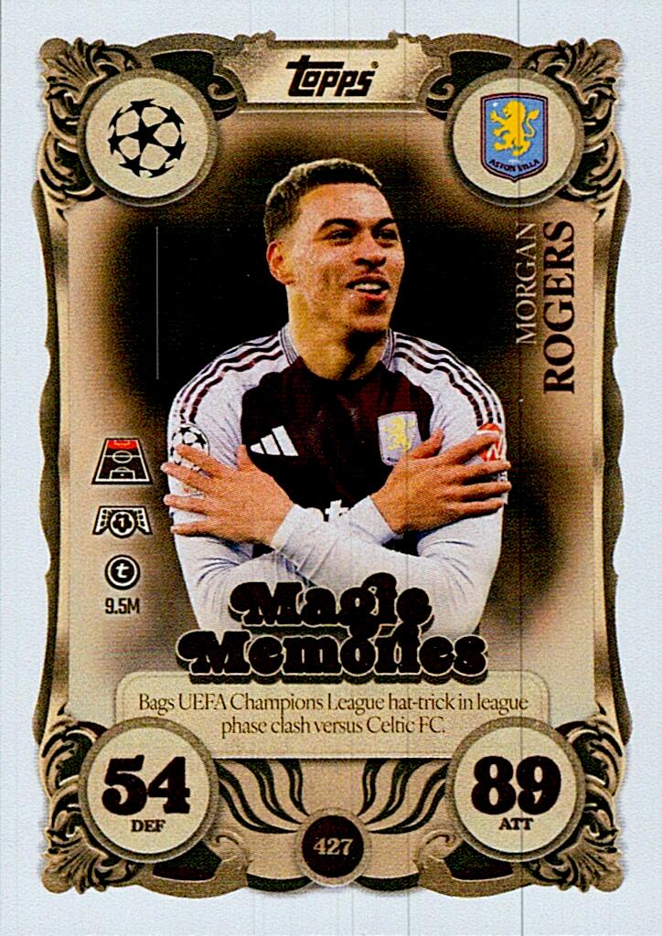 MATCH ATTAX CHAMPIONS LEAGUE 2025/2026 MORGAN ROGERS MAGIE MEMORIES Nº427