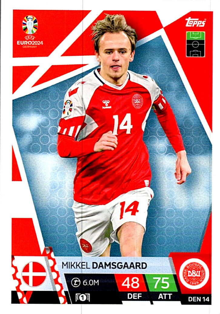 TOPPS MATCH ATTAX UEFA EURO 2024 MIKKEL DAMSGAARD DINAMARCA NºDEN14