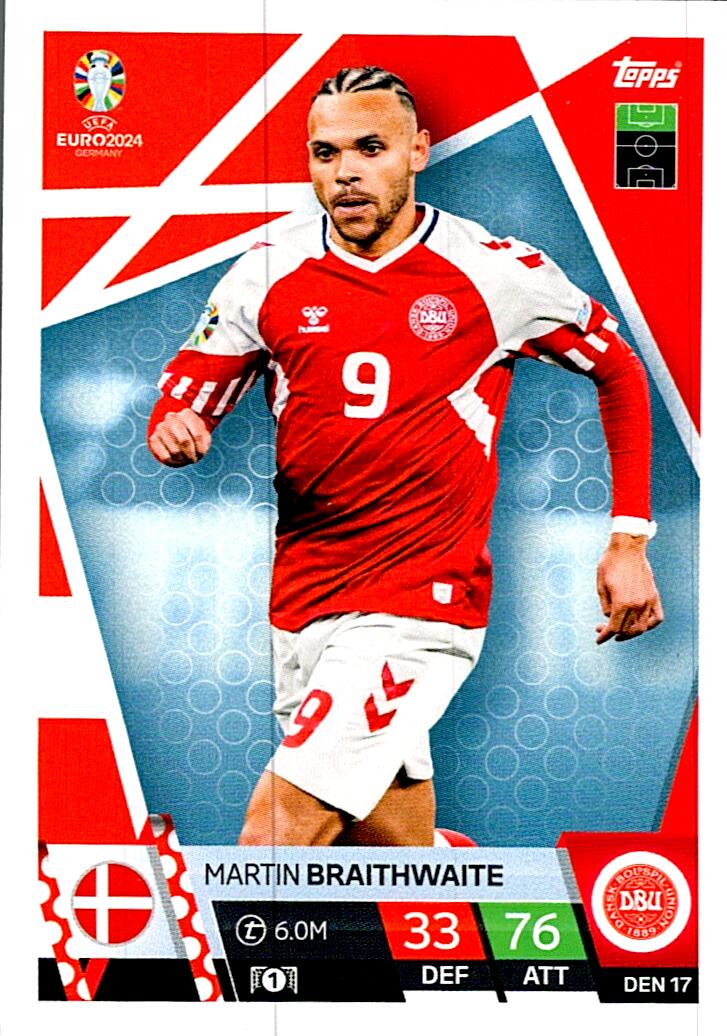 TOPPS MATCH ATTAX UEFA EURO 2024 MARTIN BRAITHWAITE DINAMARCA NºDEN17