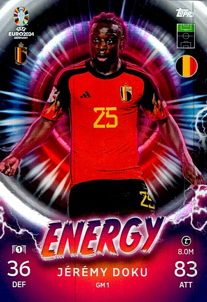 TOPPS MATCH ATTAX UEFA EURO 2024 JEREMY DOKU ENERGY NºGM1