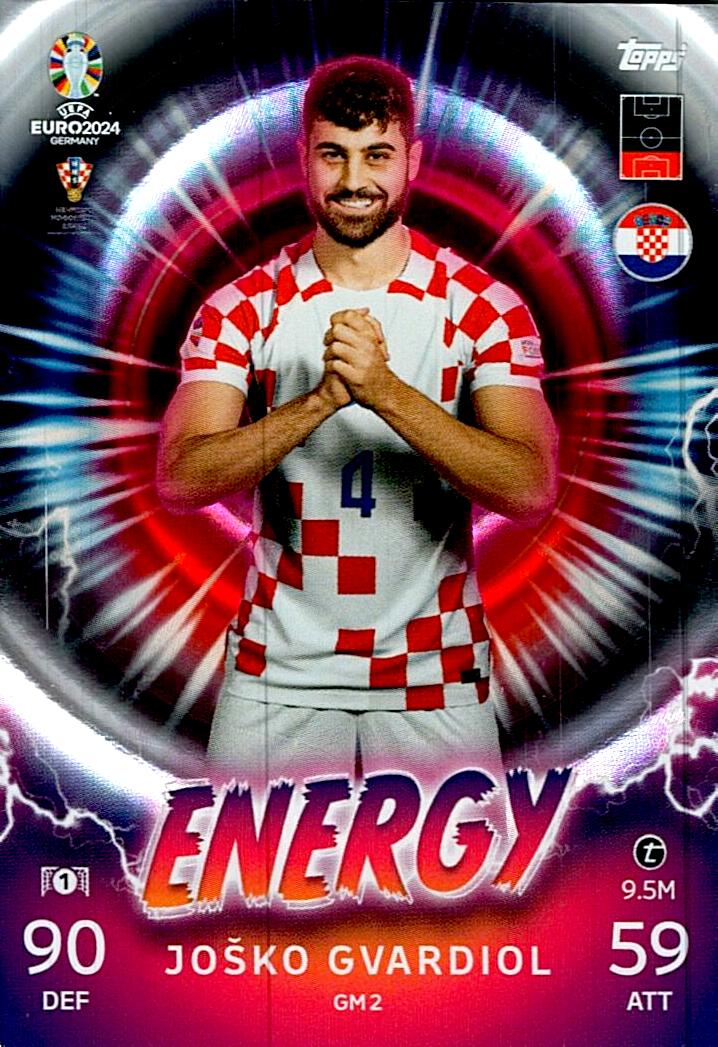TOPPS MATCH ATTAX UEFA EURO 2024 JOSKO GVARDIOL ENERGY NºGM2