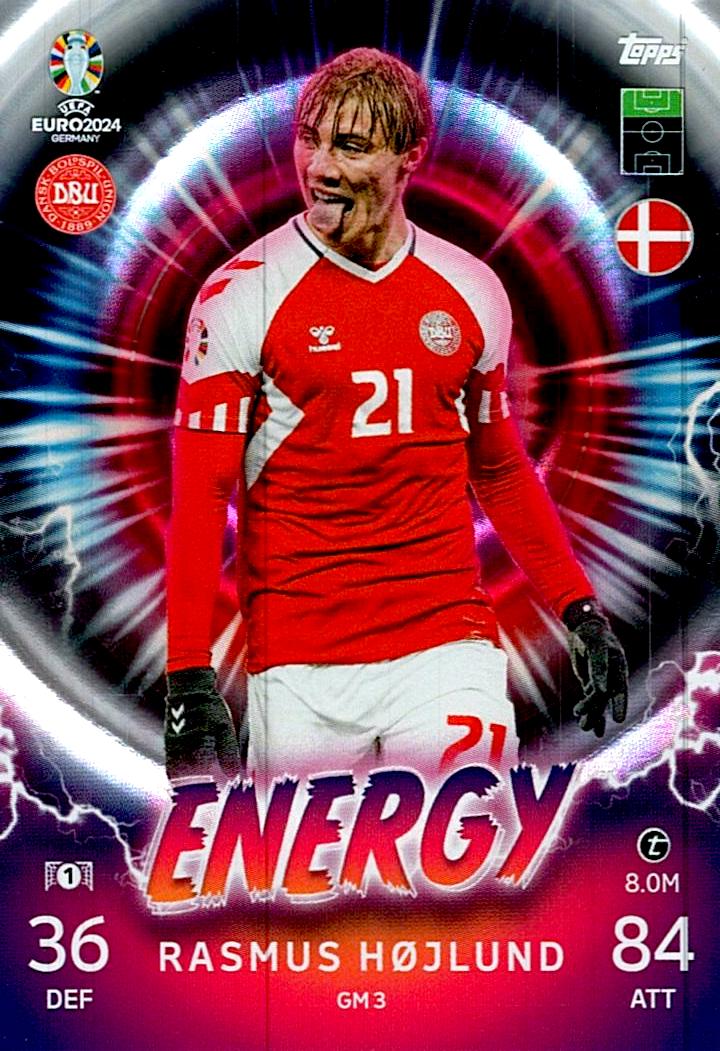 TOPPS MATCH ATTAX UEFA EURO 2024 RASMUS HOJLUND ENERGY NºGM3