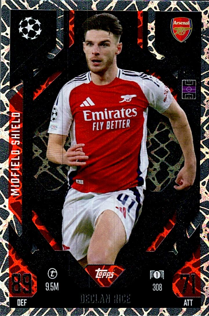 Match Attax Extra 2025 Declan Rice Midfield Shield nº308