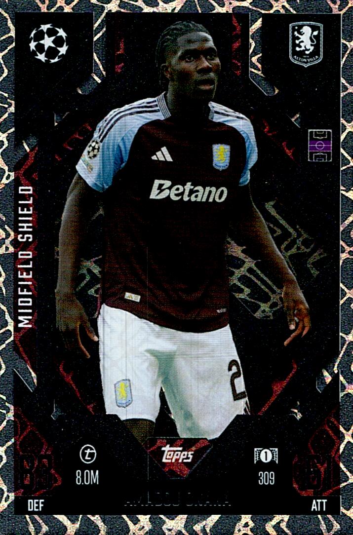 Match Attax Extra 2025 Amadou Onana Midfield Shield nº309