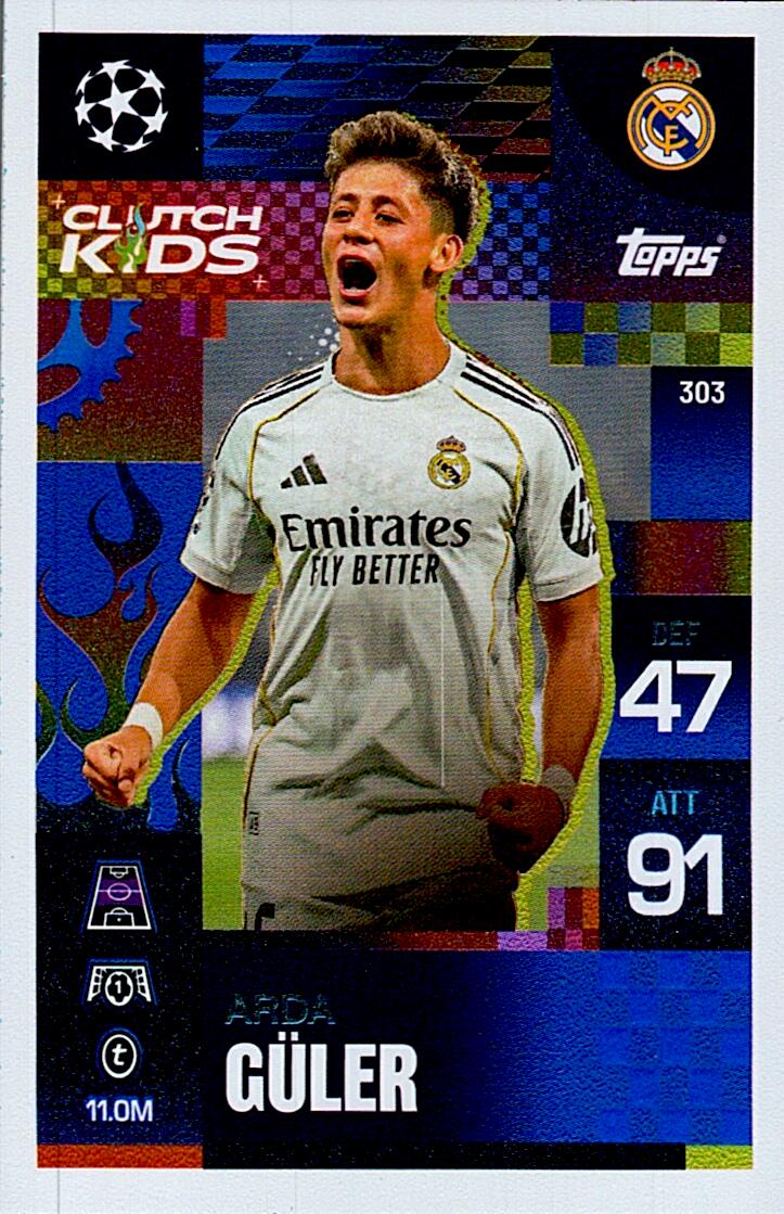 TOPPS MATCH ATTAX EXTRA 2025/26 ARDA GÜLER CLUTCH KIDS Nº303