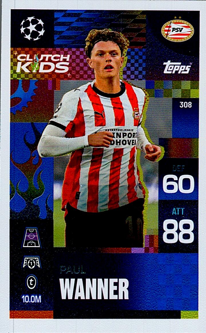 TOPPS MATCH ATTAX EXTRA 2025/26 PAUL WANNER CLUTCH KIDS Nº308