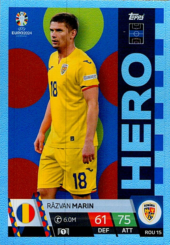 TOPPS MATCH ATTAX UEFA EURO 2024 RAZVAN MARIN RUMANIA NºROU15 HERO