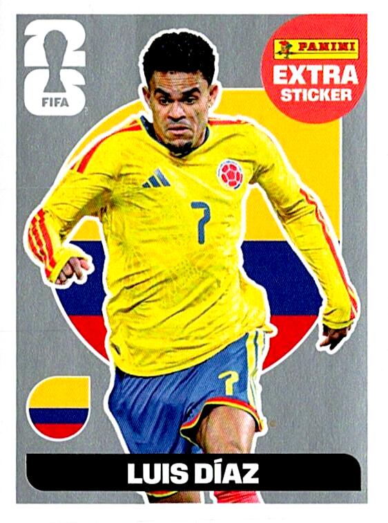 STICKERS FIFA WORLD CUP 2026 LUIS DIAZ EXTRA STICKER PLATA