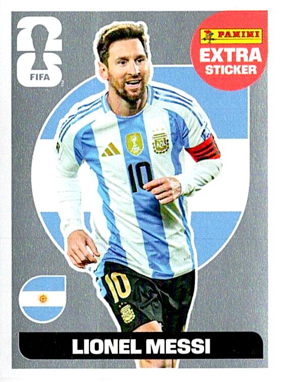 STICKERS FIFA WORLD CUP 2026 LIONEL MESSI EXTRA STICKER PLATA