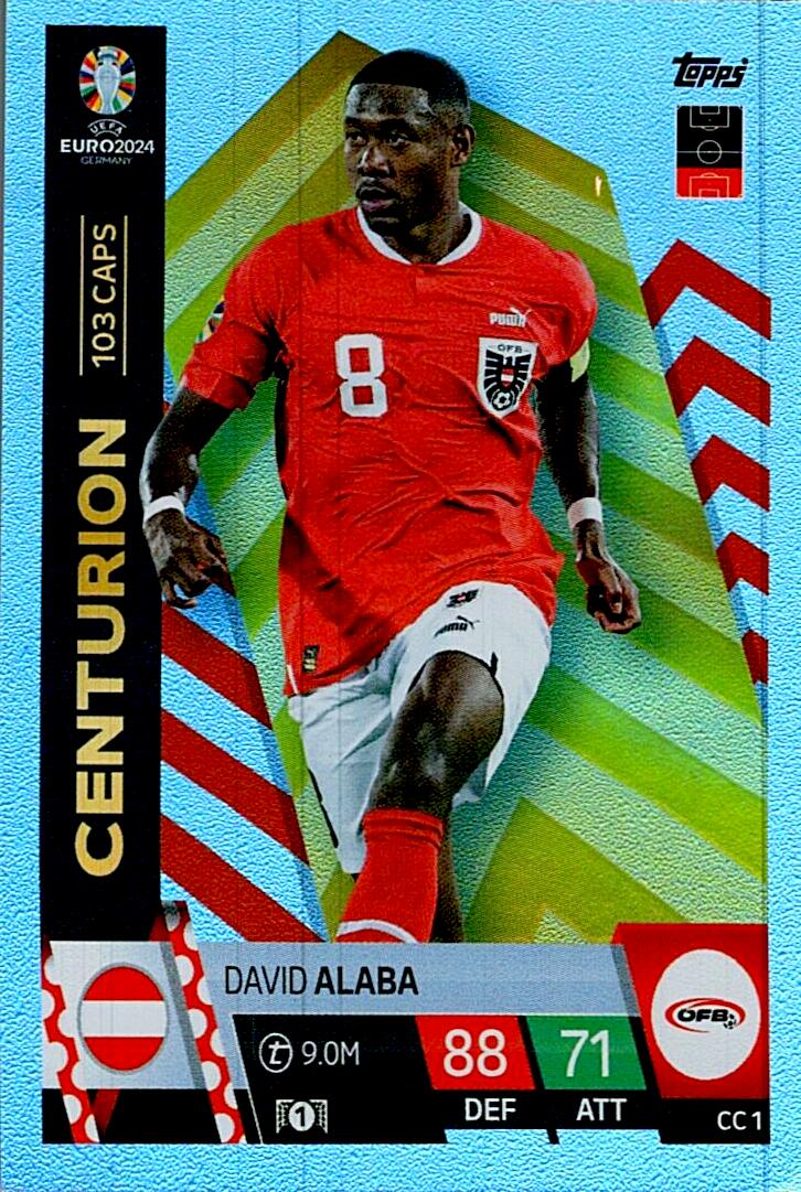 TOPPS MATCH ATTAX UEFA EURO 2024 DAVID ALABA CENTURION NºCC1