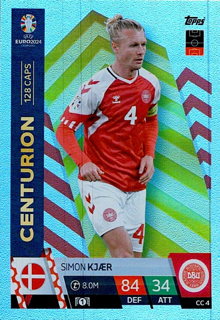 TOPPS MATCH ATTAX UEFA EURO 2024 SIMON KJAER CENTURION NºCC4