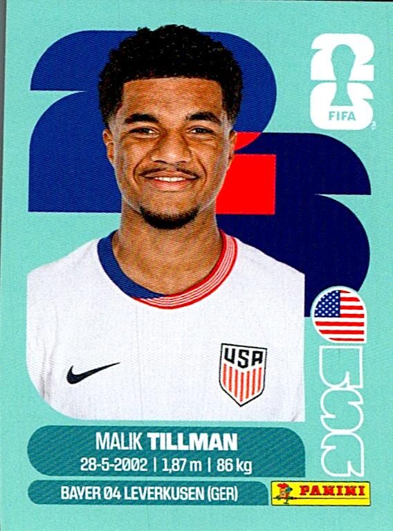 STICKERS FIFA WORLD CUP 2026 MALIK TILLMAN NºUSA 15