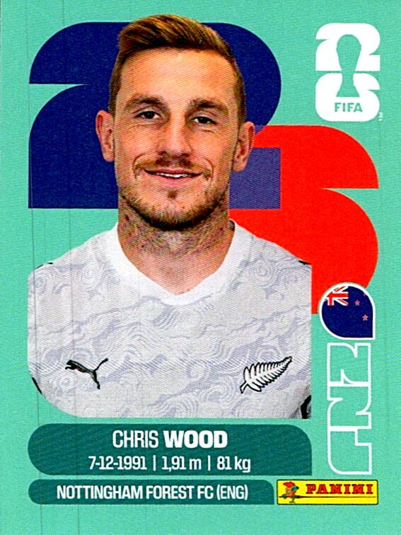 STICKERS FIFA WORLD CUP 2026 CHRIS WOOD NºNZL 17