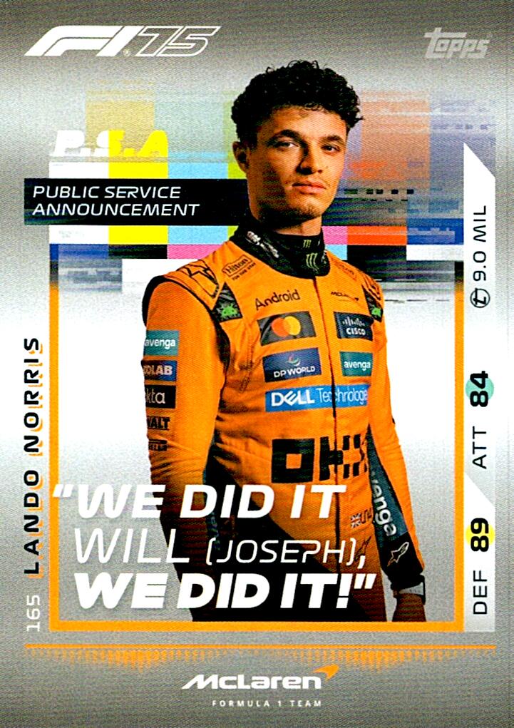 Turbo Attax 2025 P.S.A. LANDO NORRIS nº165