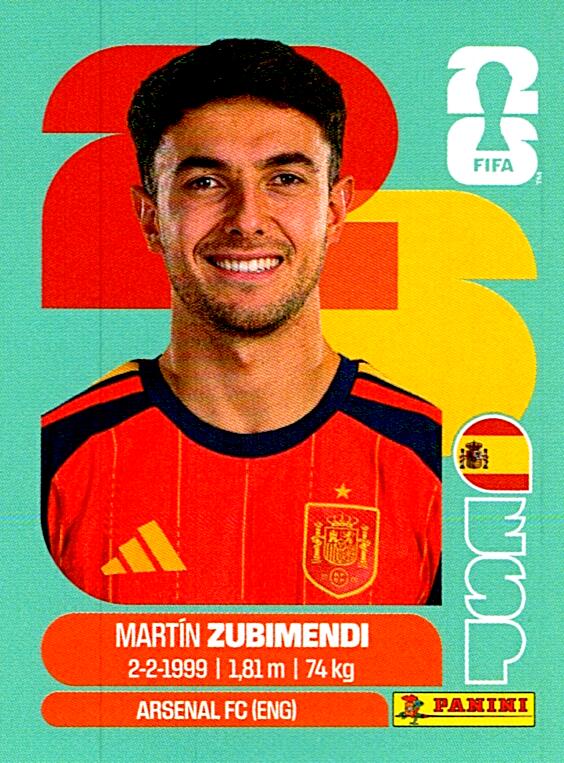 STICKERS FIFA WORLD CUP 2026 MARTIN ZUBIMENDI NºESP 9