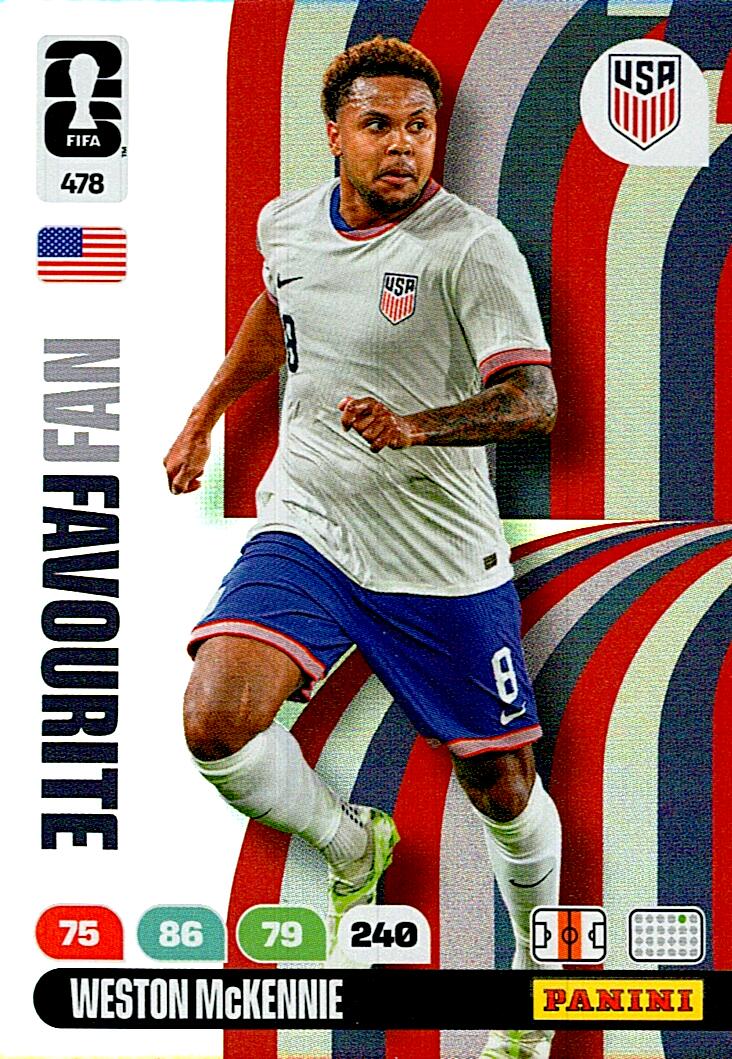 ADRENALYN WORLD CUP 2026 WESTON McKENNIE UNITED STATES FANS FAVOURITE Nº478