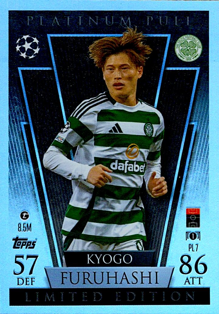 Match Attax Extra 2025 Kyogo Furuhashi Platinum Pull nºPL7